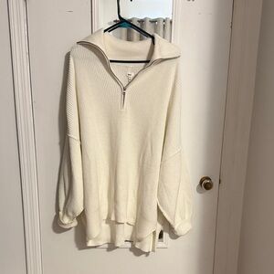 aerie Cream Oversized Half-Zip Turtleneck Sweater